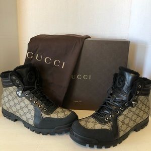 NEW GUCCI Nebraska Shearling Monogram Boots 11.5